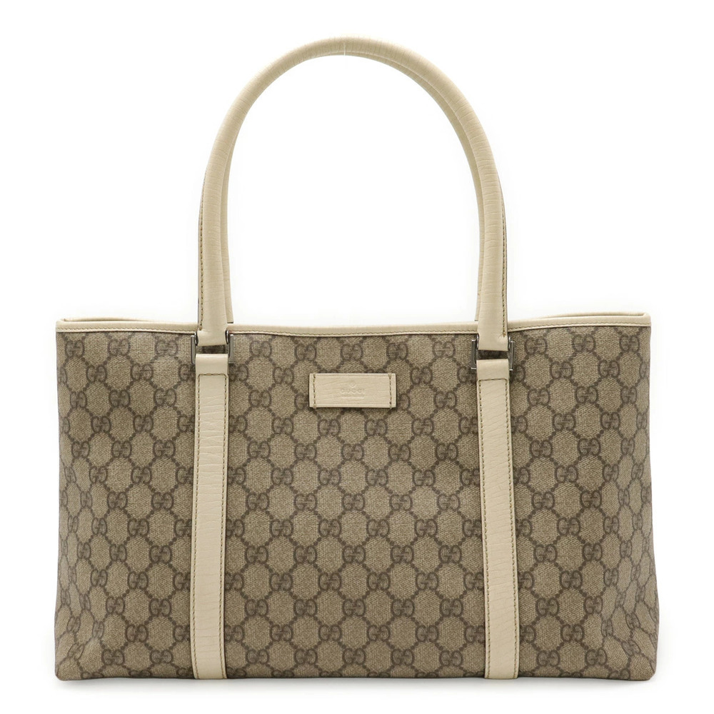 Gucci GG Supreme Plus Tote Bag Shoulder Leather Beige Cream Ivory White